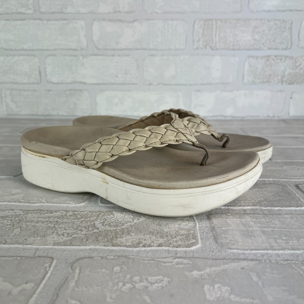Vionic Womens Kenji Sandal Womens 7 Cream Thong Braided Platform Flip Flop Slide